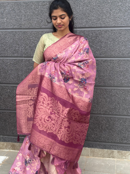 Organza linen saree(Lavender)