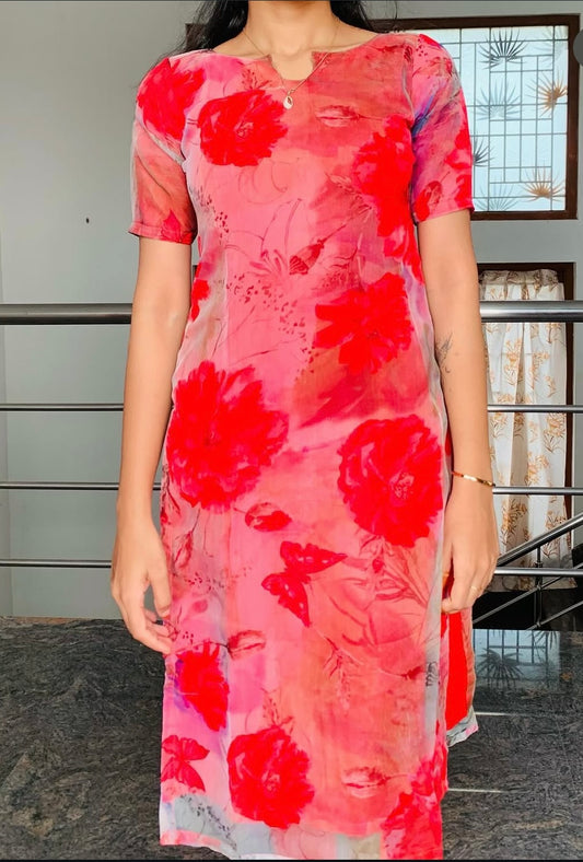 K06 Red organza kurti