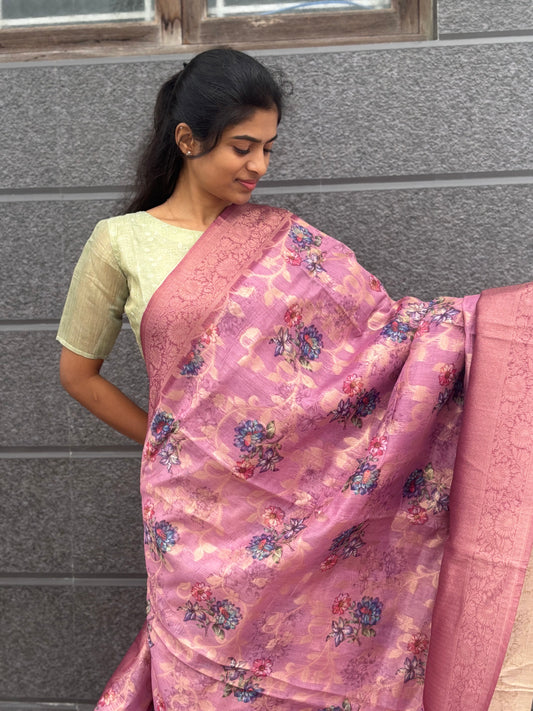 Organza linen saree(Lavender)
